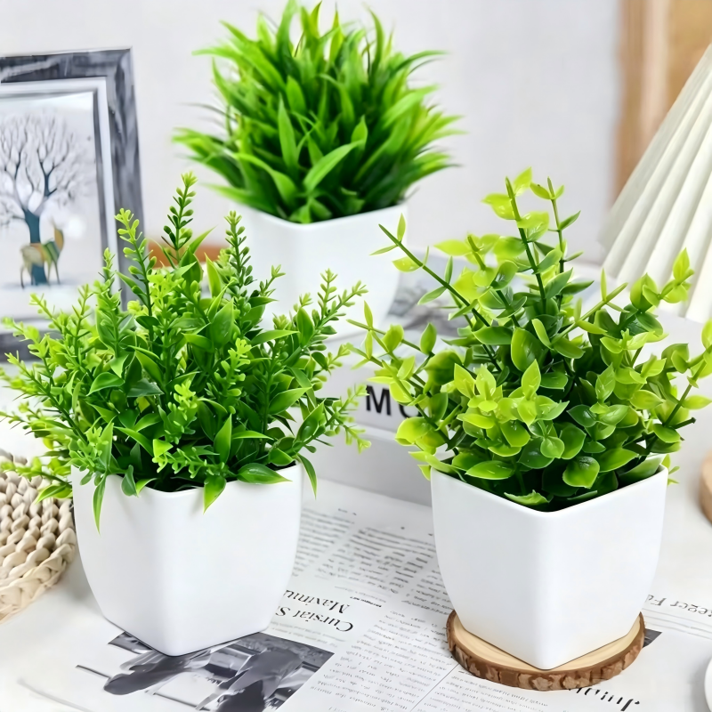 Bonsai Garden Kit - Mini Artificial Potted Plants White Pot