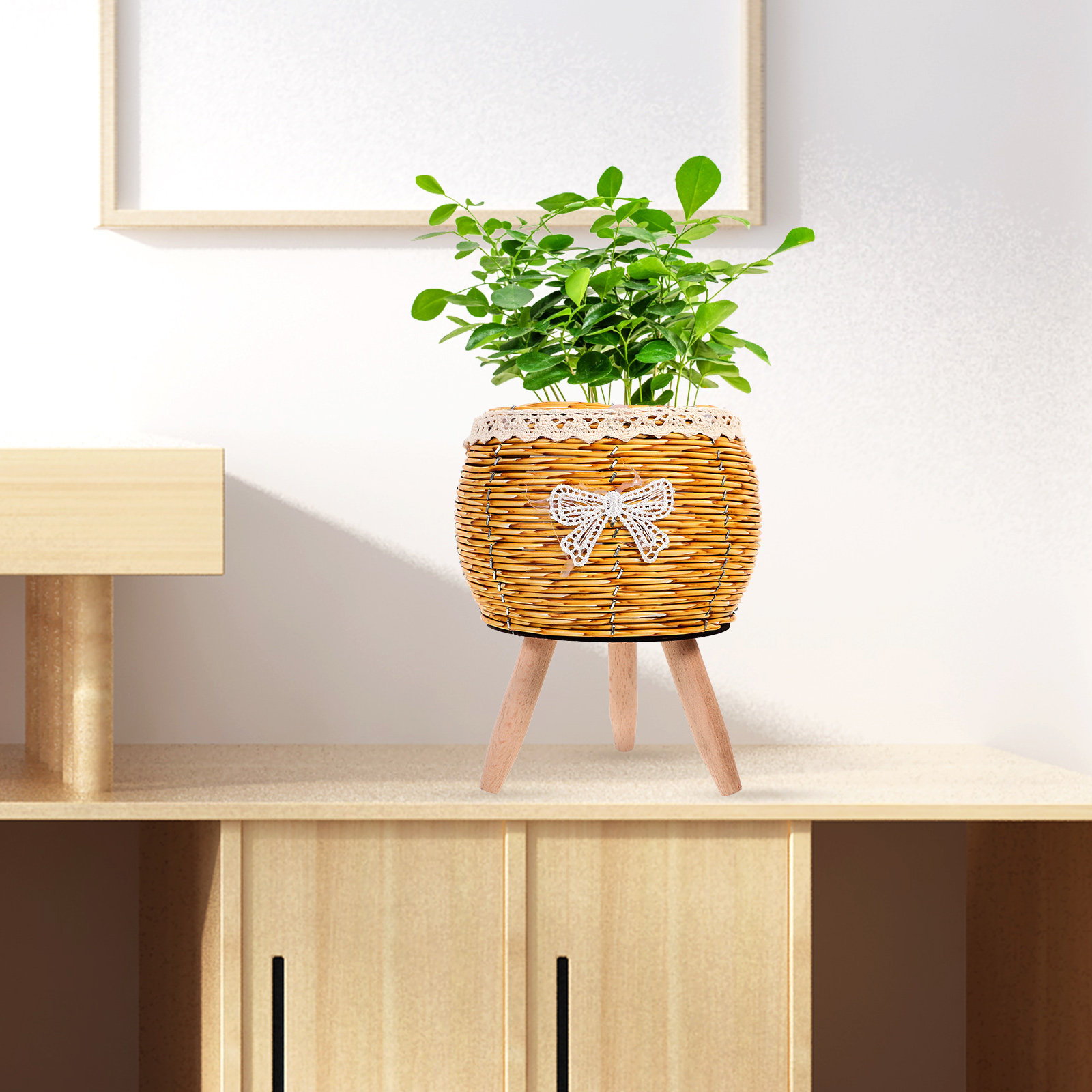 Wooden Straw Flower Pot Holder - Bonsai Garden Display Stands のレビューと価格